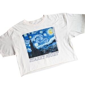 Van Gough Starry Night Cropped Tee Size XL Cream Top Relaxed T Shirt